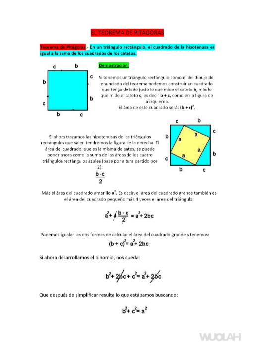 demostracion del teorema de pitagoras en pdf